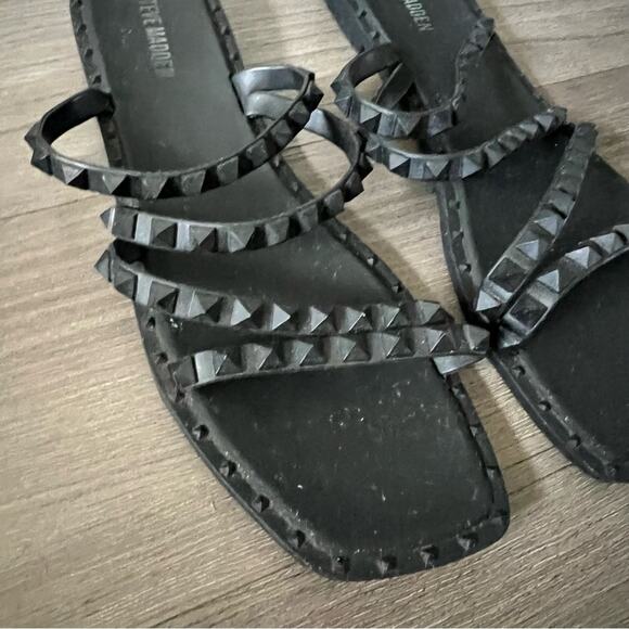 Steve Madden Skylar Sandals Jelly Plastic Studded Slide Flat Black 10 - Picture 3 of 5